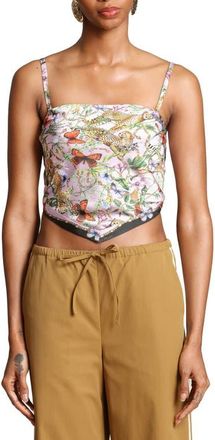 Avec Les Filles Scarf Satin Crop Top in Pink Cheetah Scarf at Nordstrom, Size X-Large