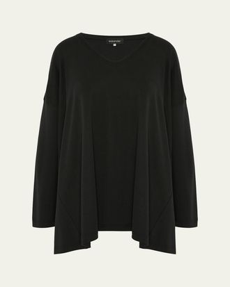 Eskandar Side-Paneled V-Neck T-Shirt (Long Length)
