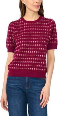 CeCe by Cynthia Steffe Flower Pointelle Short Sleeve Sweater in Deep Mulberry at Nordstrom, Size Xx-Large