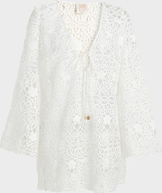 Milly Viara Crochet-Knit Cover-Up Mini Dress