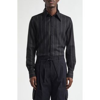 Dolce & Gabbana Gold Fit Pinstripe Flannel Shirt in Rigato at Nordstrom, Size 38