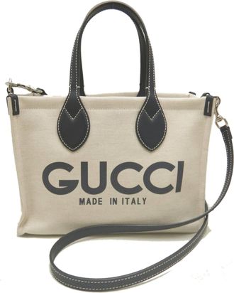 Gucci Beige Canvas Leather Pouch Shoulder Bag Tote Bag (Pre-Owned)