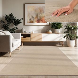 Paco Home Paco Home - Alfombra Moderna Para Sal&oacute;n A Pelo Corto Lavable Suave Uni Efecto Piel Antideslizante 200x280 Cm, Beige 2