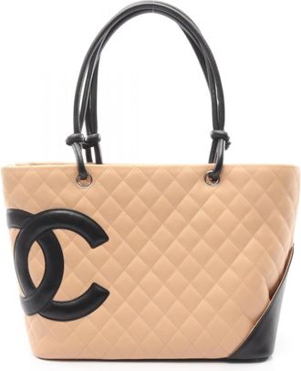 Chanel Beige Black Cambon Ligne Handbag Tote Bag (Pre-Owned)
