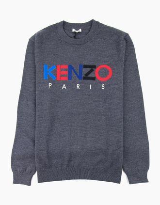 Kenzo Mens Kenzo Logo Crew Knit Sweatshirt Grey - Size: 36