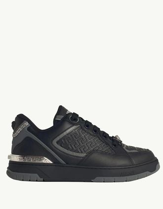 Versace Mens VERSACE BIGGIE BASKET LEATHER SNEAKERS - Black - Size: 11