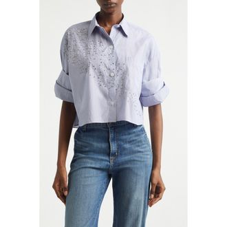 TWP Next Ex with Crystals Cotton Button-Up Shirt in White /Midnight at Nordstrom, Size X-Small