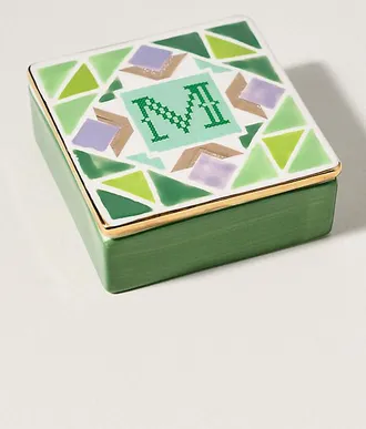 Anthropologie Quilted Monogram Trinket Box