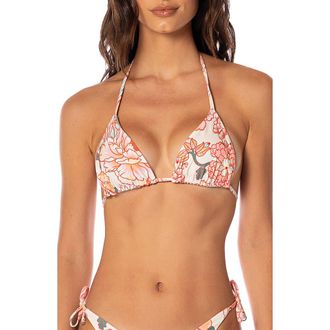 Maaji Japanese Summer Balmy Reversible Bikini Top in Coral Floral at Nordstrom, Size Medium