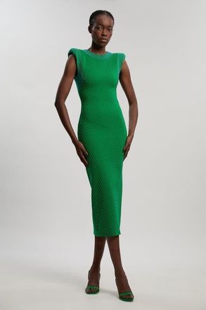 Karen Millen Studded Jersey Midi Dress in Green at Nordstrom, Size Medium
