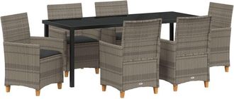 vidaXL vidaXL 7 Piece Garden Dining Set with Cushions Grey Poly Rattan