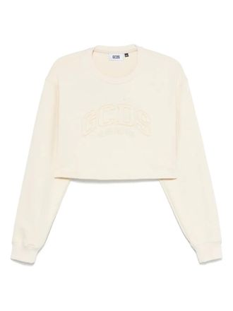 GCDS logo cropped sweatshirt - women - Cotton/Polyester - S - Neutrals