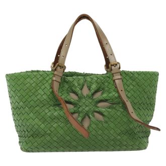 Bottega Veneta Intrecciato Leather Green Leather Handbag (Pre-Owned)