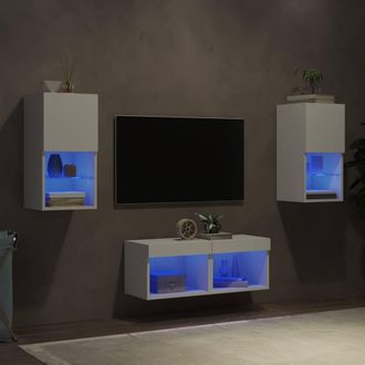 Berkfield Home 4 Piece TV Wall Cabinets with LED Lights White