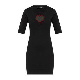 Dsquared2 Jurk met Applicaties - Dames - Korte kleedjes - Zwart - M - Katoen - Kleedjes