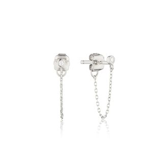 Lily & Roo Silver Diamond Style Chain Stud Earrings
