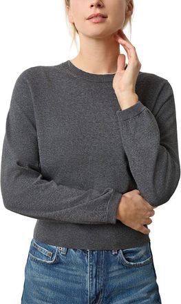 Lilla P Shirred Sleeve Crewneck Linen-Blend Sweater