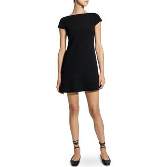Theory Bateau Neck Tiered Minidress in Black at Nordstrom, Size 10