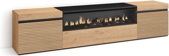 Skraut Home Mueble tv efecto madera roble 200x35x45cm chimenea efecto fuego