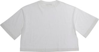 Marni Girls Crop T-Shirt With Embroidered Logo - White Cotton T-Shirts And Polos