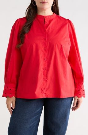 Sugarlips Ziana Cotton Poplin Button-Up Shirt in Red at Nordstrom, Size 3X
