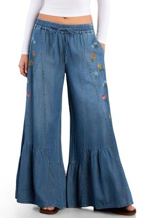 BILLY T Embroidered Butterfly Drawstring Wide Leg Jeans in Vintage Denim at Nordstrom, Size X-Large