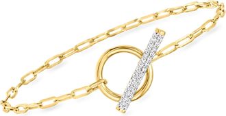 Ross-Simons Diamond Paper Clip Link Toggle Bracelet in 18kt Gold Over Sterling