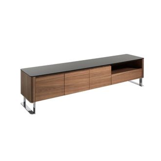 Angel Cerd&aacute; Walnut TV Unit with Black Tempered Glass Top & Chrome in Brown