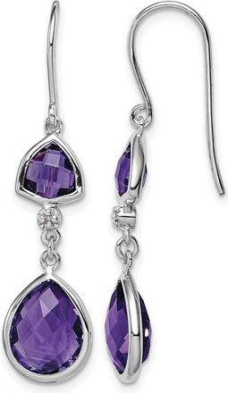 Diamond2Deal Sterling Silver Rhodium Plated Diamond and Amethyst Dangle Earrings