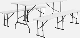Sweeek Set De Mesa Y Bancos Plegables Port&aacute;tiles Para Eventos