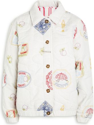 Damson Madder Claudia Embroidered Cotton Bomber Jacket - White - 16 (UK16 / XL)