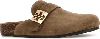 Tory Burch Womens Beige Suede Mellow Slippers Riverrockgold Flat Shoes