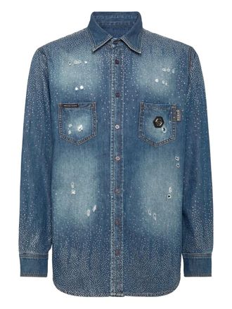 Philipp Plein rhinestone-embellished shirt - Blue