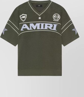 Amiri sport mesh t shirt ribbed hem v neck