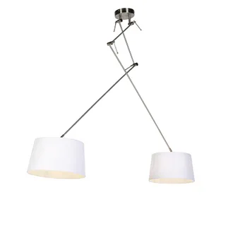 QAZQA R&uacute;stico L&aacute;mpara Colgante De Acero Con Pantallas De Lino Blanco 35 Cm 2 Luces - Blitz Acero /lino Cil&iacute;ndra /alargada /redonda Adecuado Para Led Max. 2 
