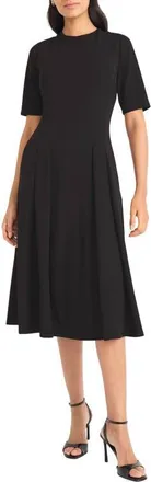 Maggy London Double Pleat A-Line Midi Dress in Black at Nordstrom, Size 10