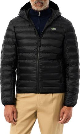 Lacoste Hooded Puffer Jacket in Black at Nordstrom, Size 36 Us