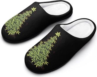 Generic Weed ChristmasTree Womens Cotton Slipper Comfortable Cozy Plush Slippers Anti-Skid Indoor House Closed Toe Shoes