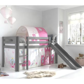 Les Tendances Les Tendances - Cama De Media Altura 90x200 Con Tobog&aacute;n, Somier Y Funda Princesa Vipack Pino Gris