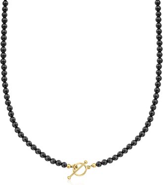 Ross-Simons 3.5-4mm Onyx Bead Charm-Compatible Toggle Necklace in 18kt Gold Over Sterling