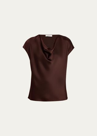 Vince Cowl-Neck Cap-Sleeve Satin Blouse