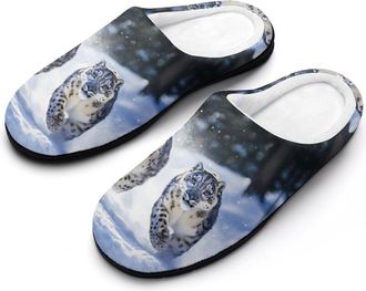 Generic Snowy Leopards Running Womens Cotton Slipper Comfortable Cozy Plush Slippers Anti-Skid Indoor House Closed Toe Shoes
