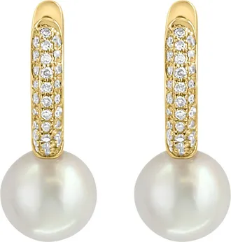 Effy 14K Yellow Gold Fresh Water Pearl Diamond Huggie Earrings in 14K Gold at Nordstrom