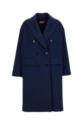 Alberto Biani Blue Double-Breasted Wool Coat