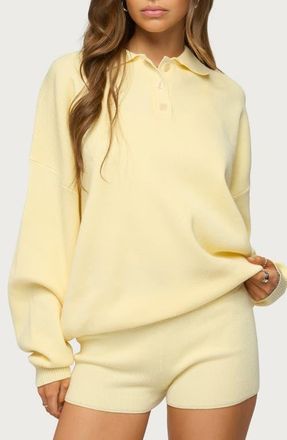 Edikted Lorie Oversize Polo Sweater in Yellow at Nordstrom, Size X-Large