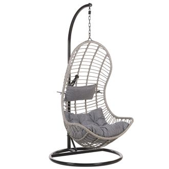 Beliani Beliani - Silla Colgante De Rat&aacute;n Gris Con Estructura Met&aacute;lica Para Interior-exterior Forma Curva Boho Pineto