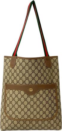 Gucci Brown Green Red Color Leather Pvc Handbag Tote Bag (Pre-Owned)