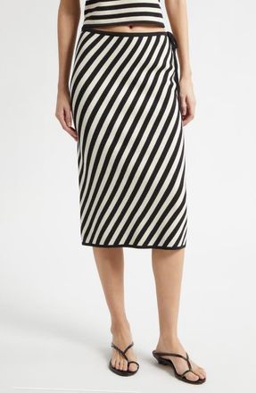 Poss&eacute; Stripe Pima Cotton Sweater Skirt in Cream Black at Nordstrom, Size Xx-Small