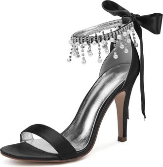 Generic Wedding Bridal Shoes Womens Heels Bridal High Heels 10.5Cm Stiletto Open Toe Sandals Evening Formal Party Dress Shoes,Black,6 UK