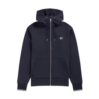 Fred Perry Hooded Zip-Through Sweatshirt - Heren - Vesten met rits - Blauw - 2XL - Katoen - Hoodies & sweatvesten